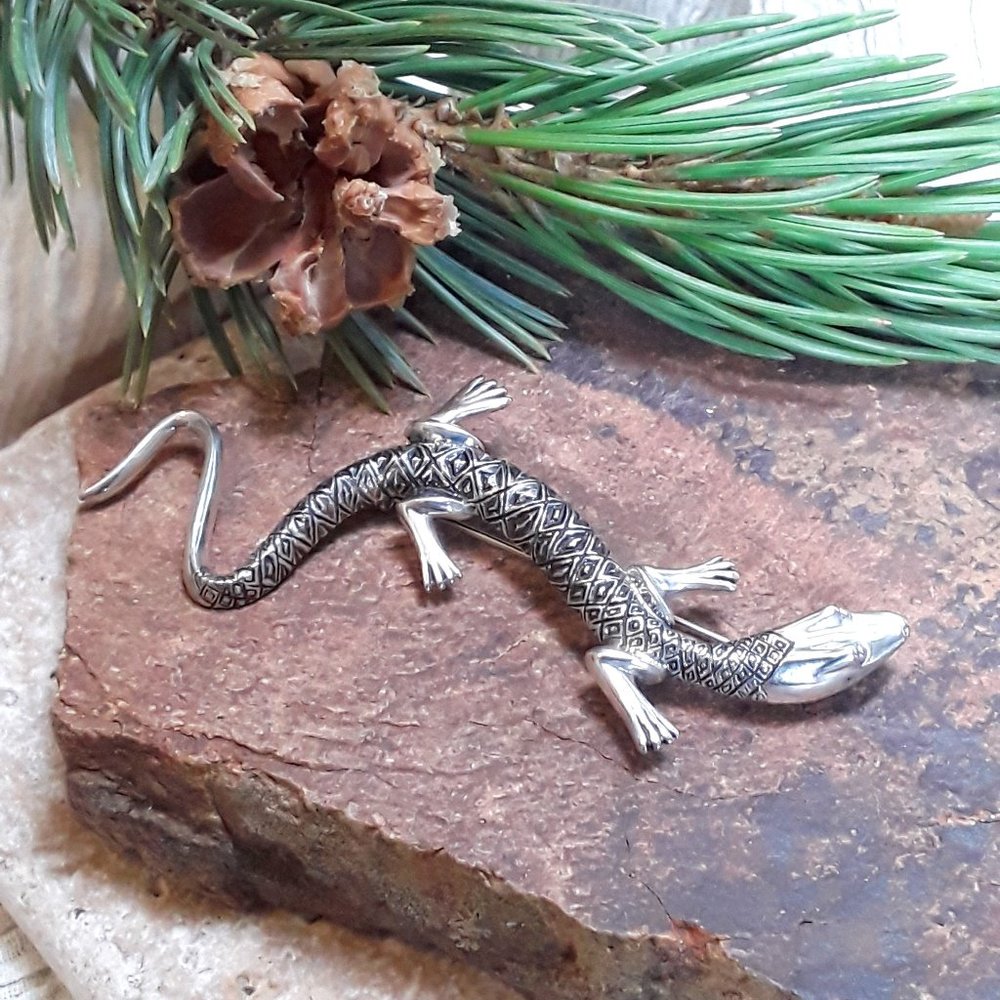 Vintage 925 Sterling KABANA Southwestern Lizard Pin Brooch